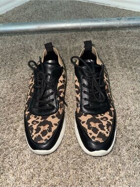 Vince Camuto Leopard Print Black & Tan Sneakers